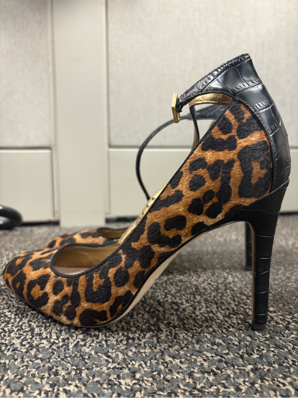 Sam Edelman Leopard Haircalf Ankle-Strap Stiletto Heels - Black & Brown